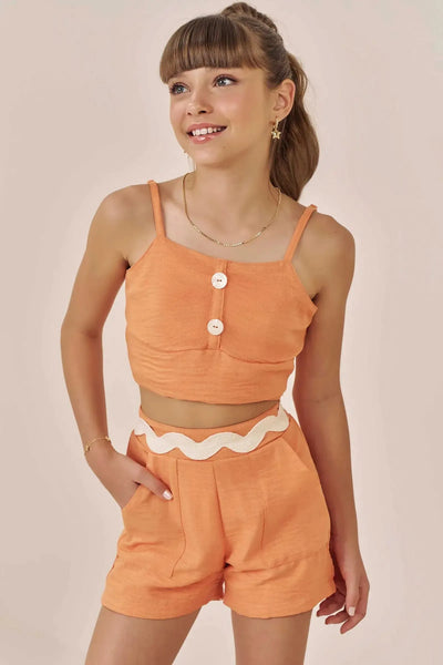 Conjunto de Top Cropped e Shorts em Tecido Grécia 86677 Vic&Vicky Teen Menina