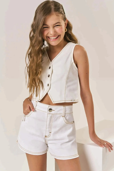 Conjunto de Colete e Shorts em Sarja com Elastano 88807 Lilimoon Teen Menina