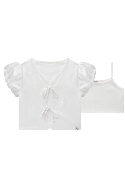 Blusa Boxy em Tricoline com Elastano e Top Cropped em Canelado Liz 87880 Vic&Vicky Teen Menina