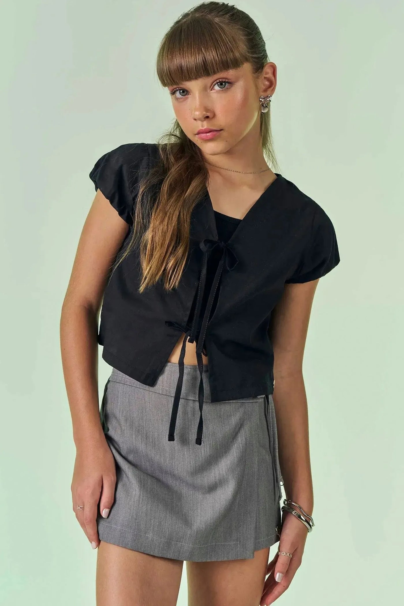 Blusa Boxy em Tricoline com Elastano e Top Cropped em Canelado Liz 87880 Vic&Vicky Teen Menina