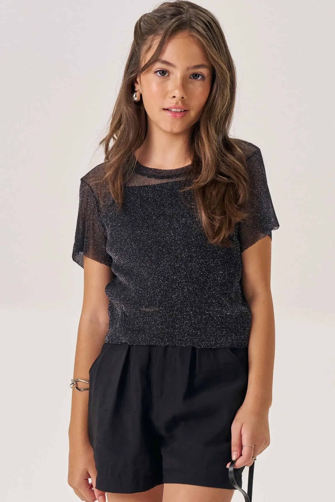 Blusa Boxy Sobreposição em Tule Brilho e Top Cropped em Ribana 86905 Vic&Vicky Teen Menina
