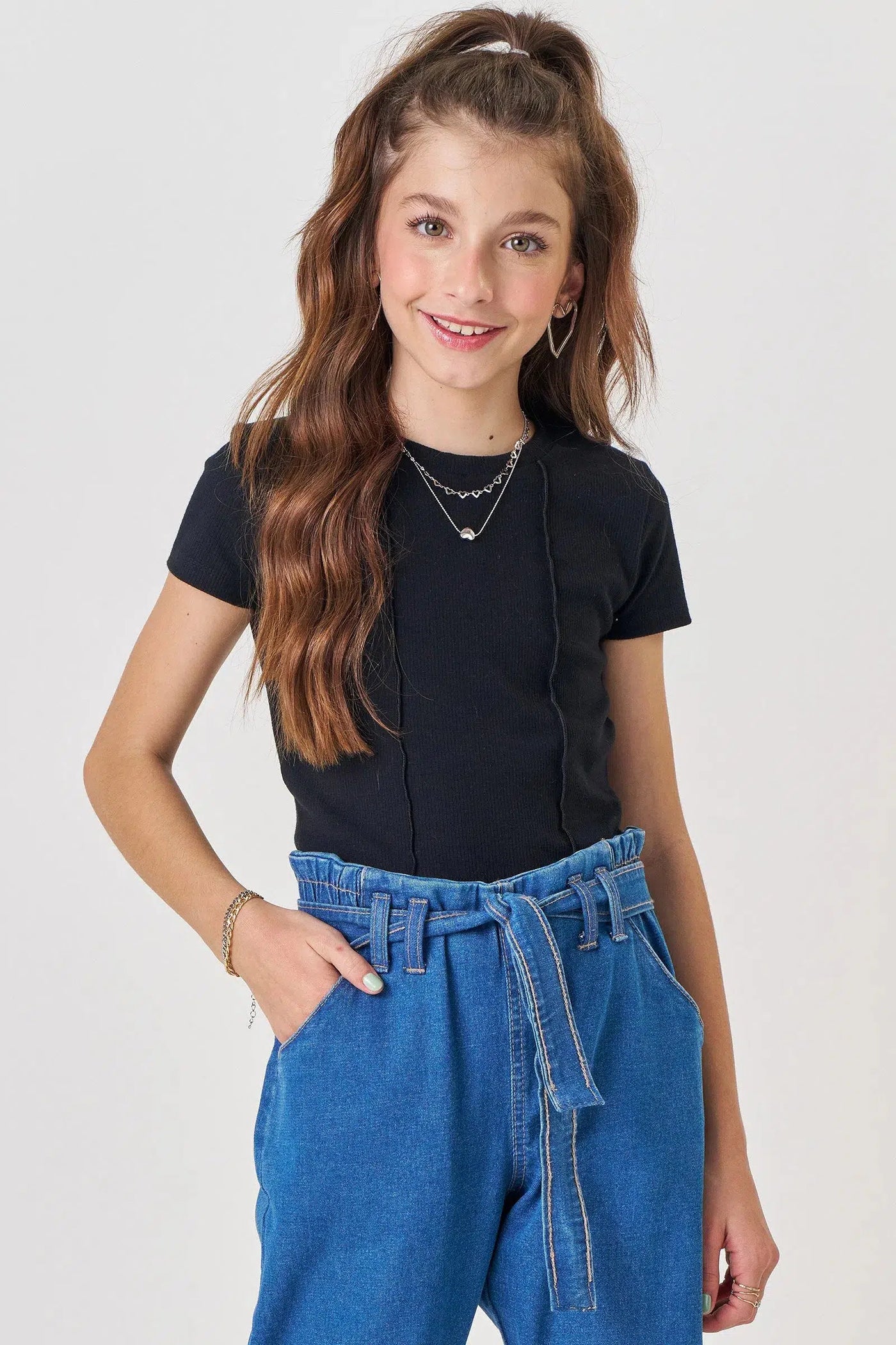 Blusa Cropped Teen Menina em Canelado Liz 81974 Vic&Vicky