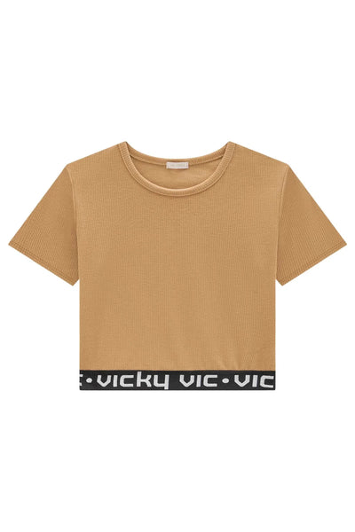 Blusa Cropped Teen Menina em Canelado Liz 81976 Vic&Vicky