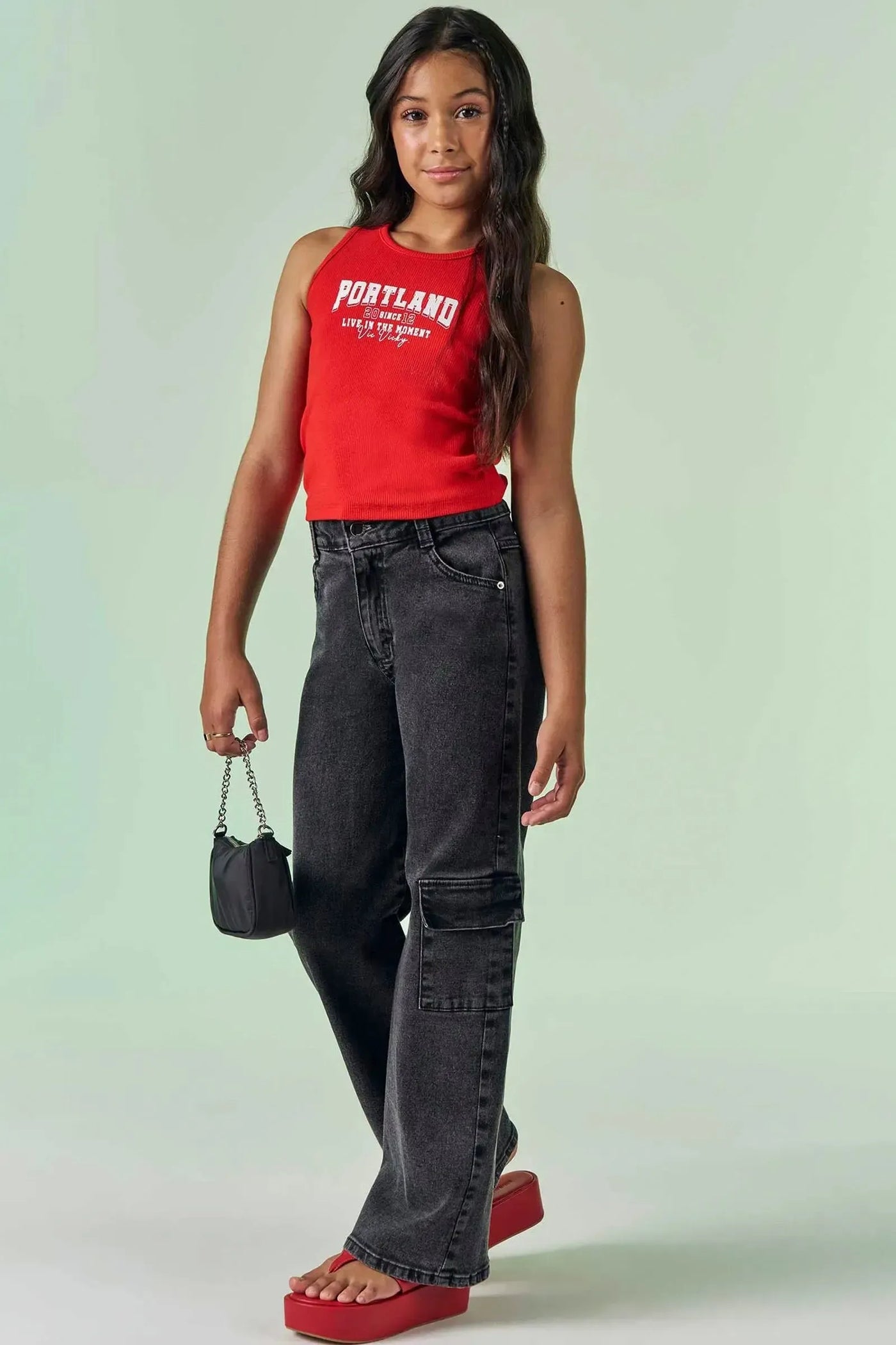 Calça Wide Leg em Jeans com Elastano 87510 Vic&Vicky Teen Menina