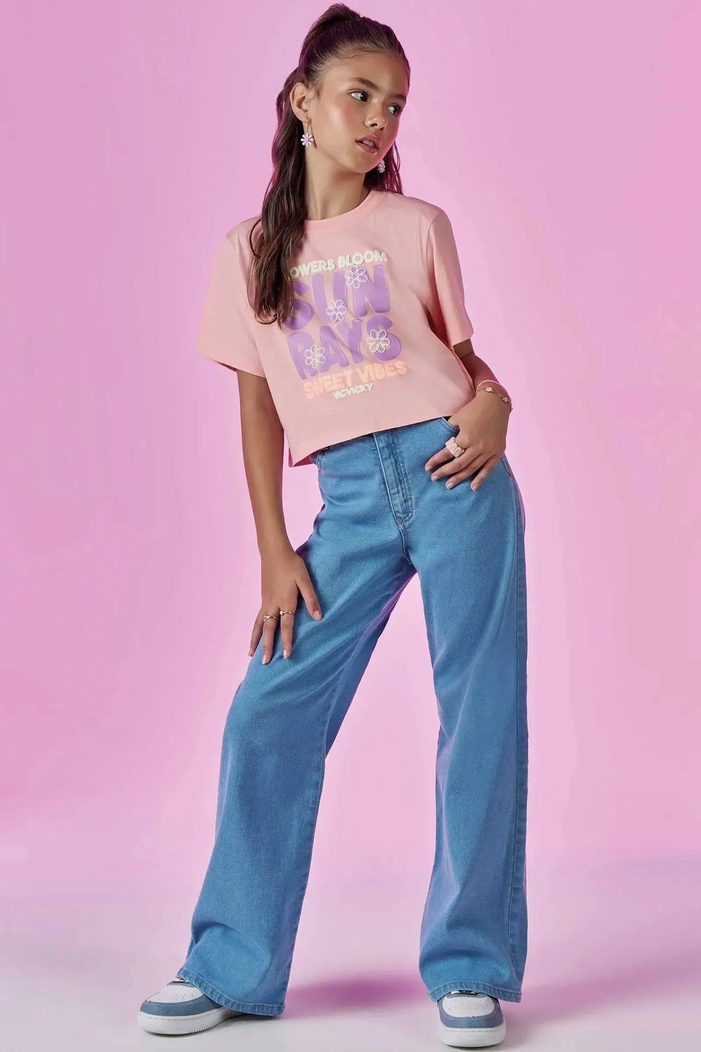 Camiseta Boxy Over em Meia Malha 86893 Vic&Vicky Teen Menina