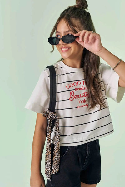 Camiseta Boxy Over em Meia Malha 86910 Vic&Vicky Teen Menina