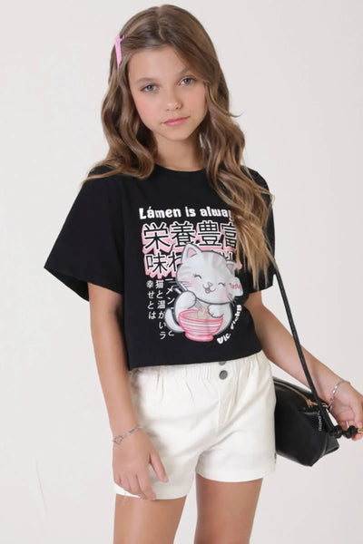 Camiseta Boxy Over em Meia Malha 90460 Vic&Vicky Teen Menina