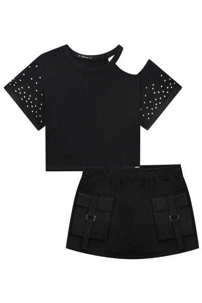 Conjunto de Blusa Boxy e Short Saia em Molevisco 77792 Lilimoon