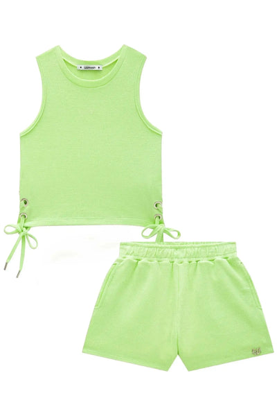 Conjunto de Blusa Boxy e Shorts em Malha Little Waffle 86456 Lilimoon Teen Menina