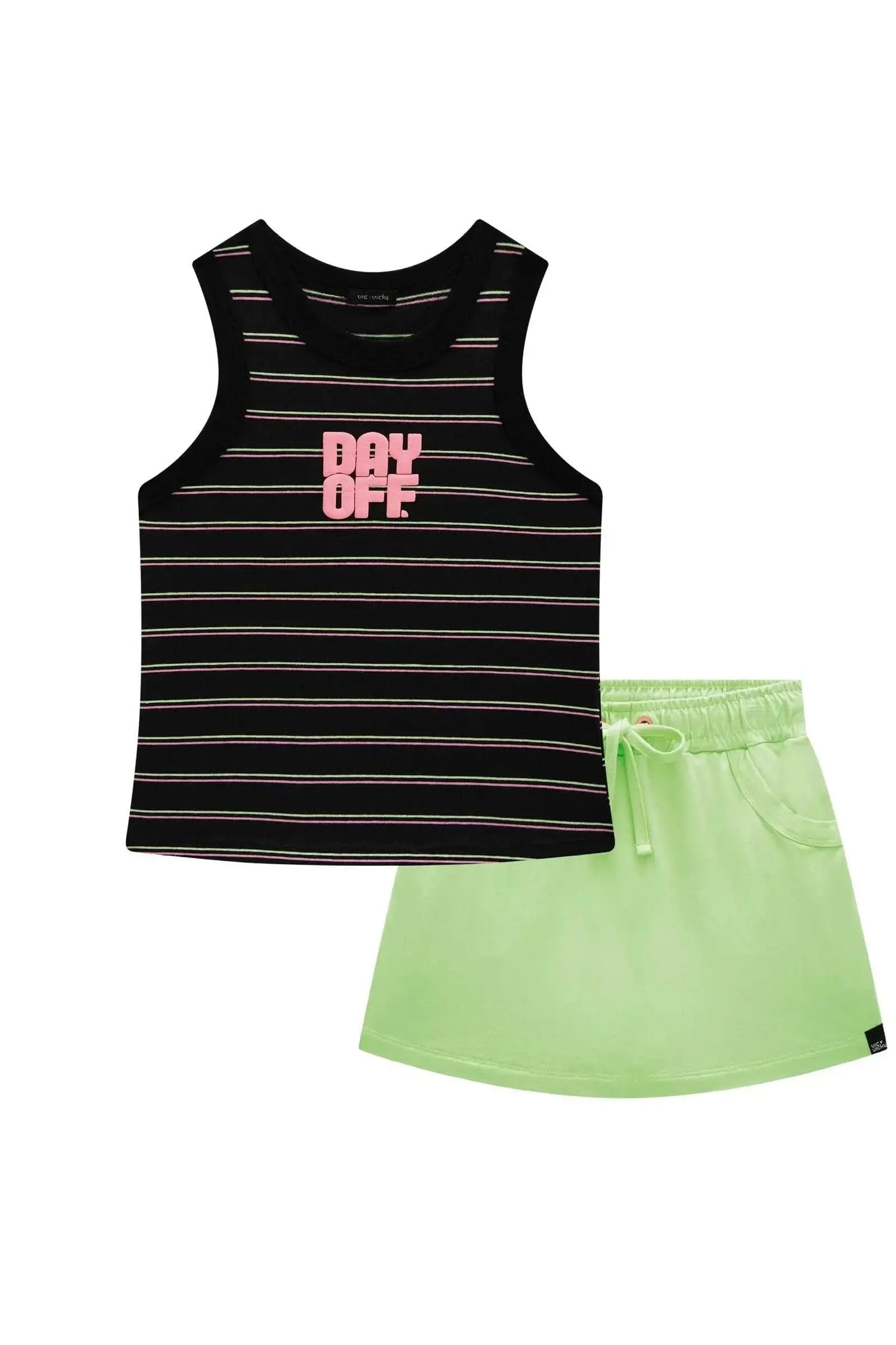 Conjunto de Blusa Boxy em Cotton e Short Saia em Molevisco 86716 Vic&Vicky Teen Menina