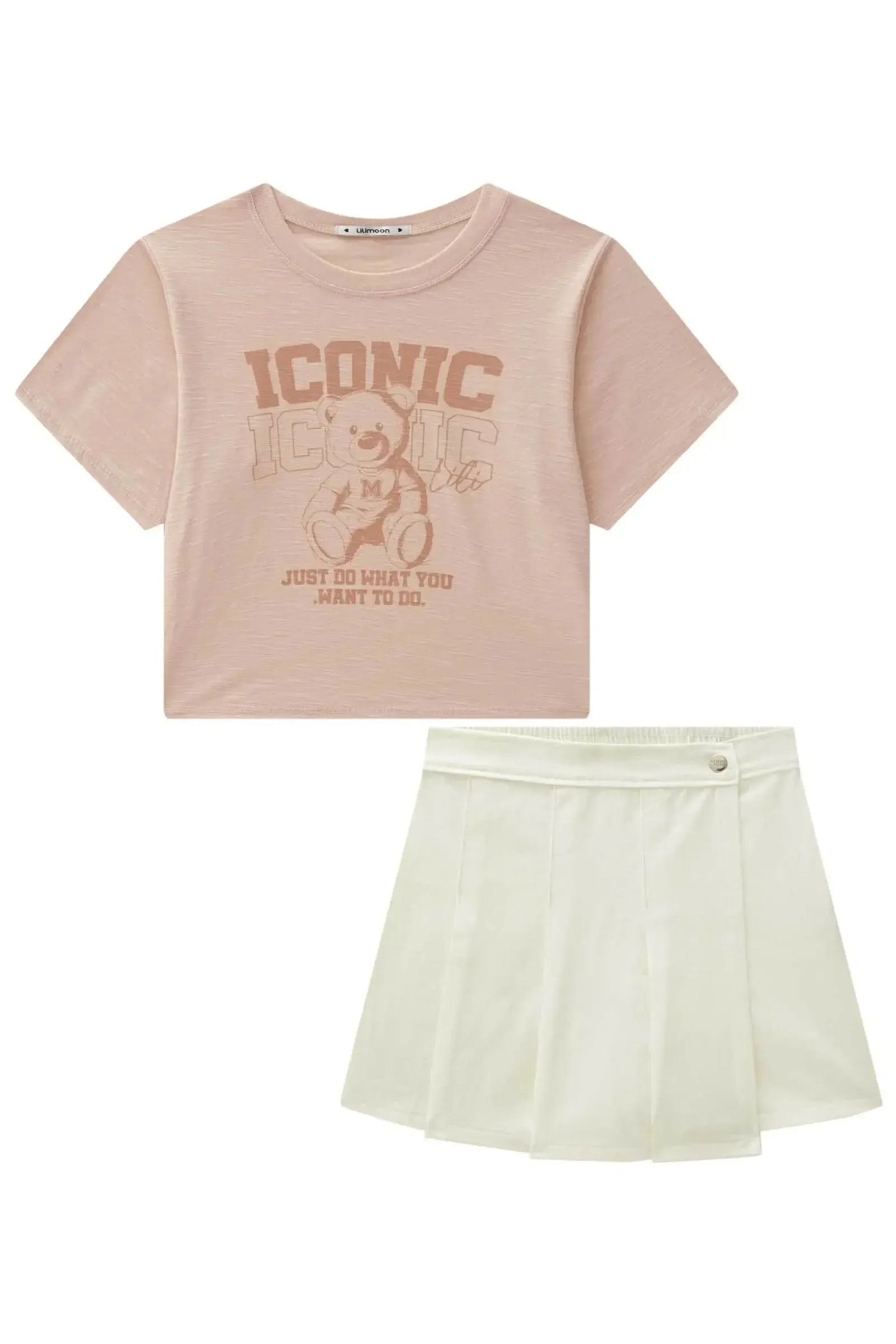 Conjunto de Blusa Boxy Over em Malha Flamê e Short Saia em Sarja com Elastano 87464 Lilimoon Teen Menina