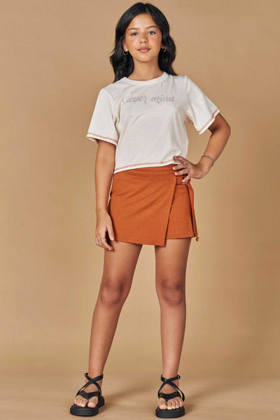 Conjunto de Blusa Boxy Over em Meia Malha e Short Saia em Molevisco 77009 Lilimoon