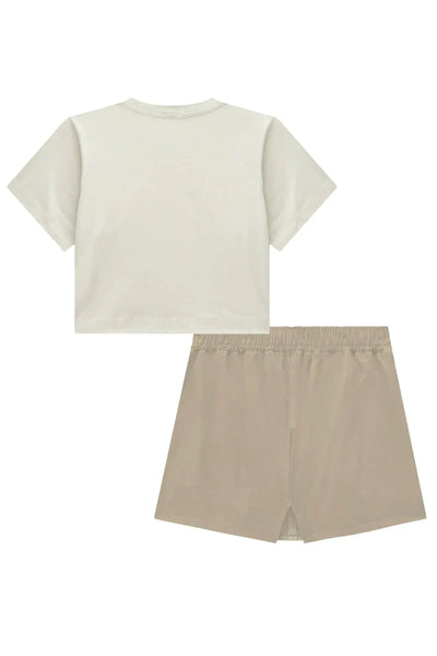 Conjunto de Blusa Boxy Over em Meia Malha e Short Saia em Sarja com Elastano 94178 Lilimoon Teen Menina