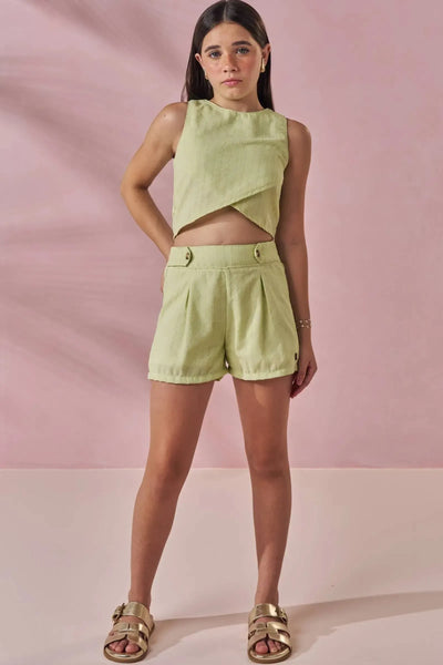 Conjunto de Blusa Cropped e Shorts em Linho Milano 87758 Lilimoon Teen Menina