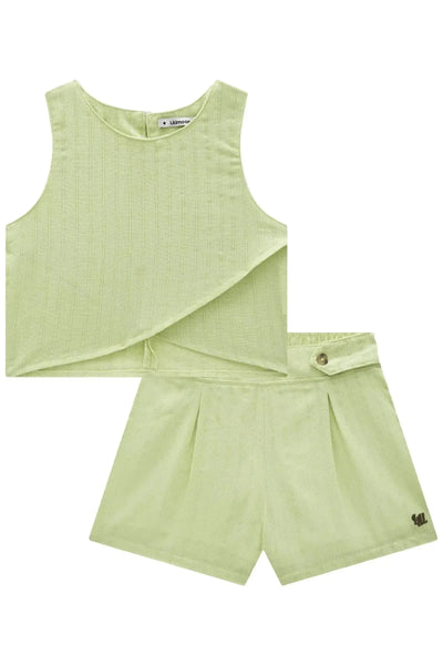 Conjunto de Blusa Cropped e Shorts em Linho Milano 87758 Lilimoon Teen Menina