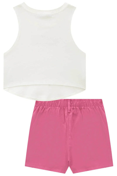 Conjunto Teen Menina de Blusa Cropped em Canelado e Short Saia em Sarja com Elastano 81745 Lilimoon