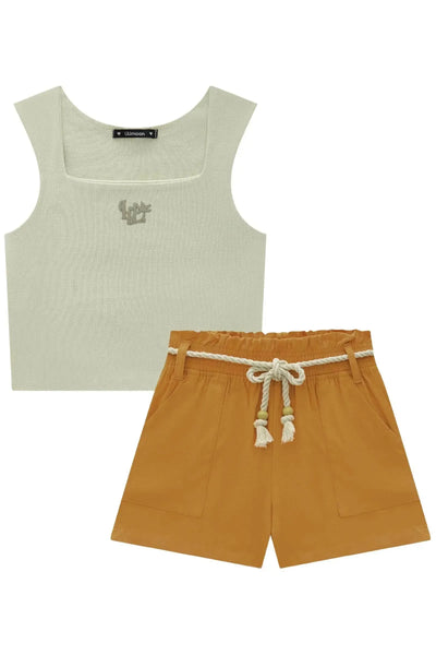 Conjunto de Blusa Cropped em Canelado Liz e Shorts em Viscose Flare 87757 Lilimoon Teen Menina