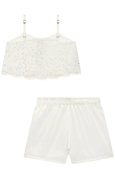 Conjunto de Blusa Cropped em Paetê e Shorts em Alfaiataria Tecno Cargo 86681 Vic&Vicky Teen Menina