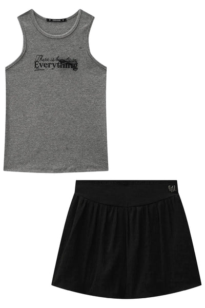 Conjunto de Blusa em Canelado e Saia Balonê em Tecido Texturizado Isla 87493 Lilimoon Teen Menina