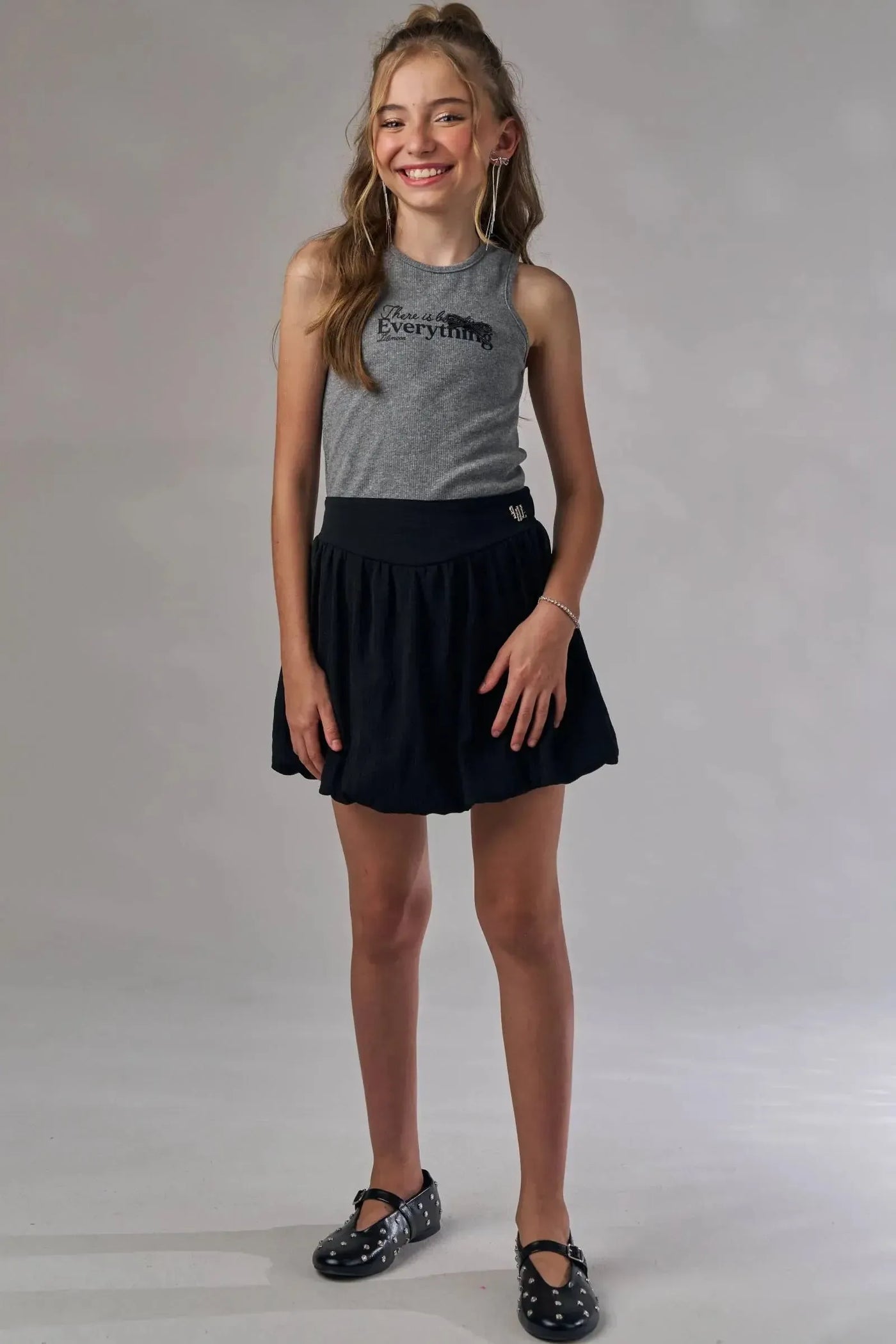 Conjunto de Blusa em Canelado e Saia Balonê em Tecido Texturizado Isla 87493 Lilimoon Teen Menina