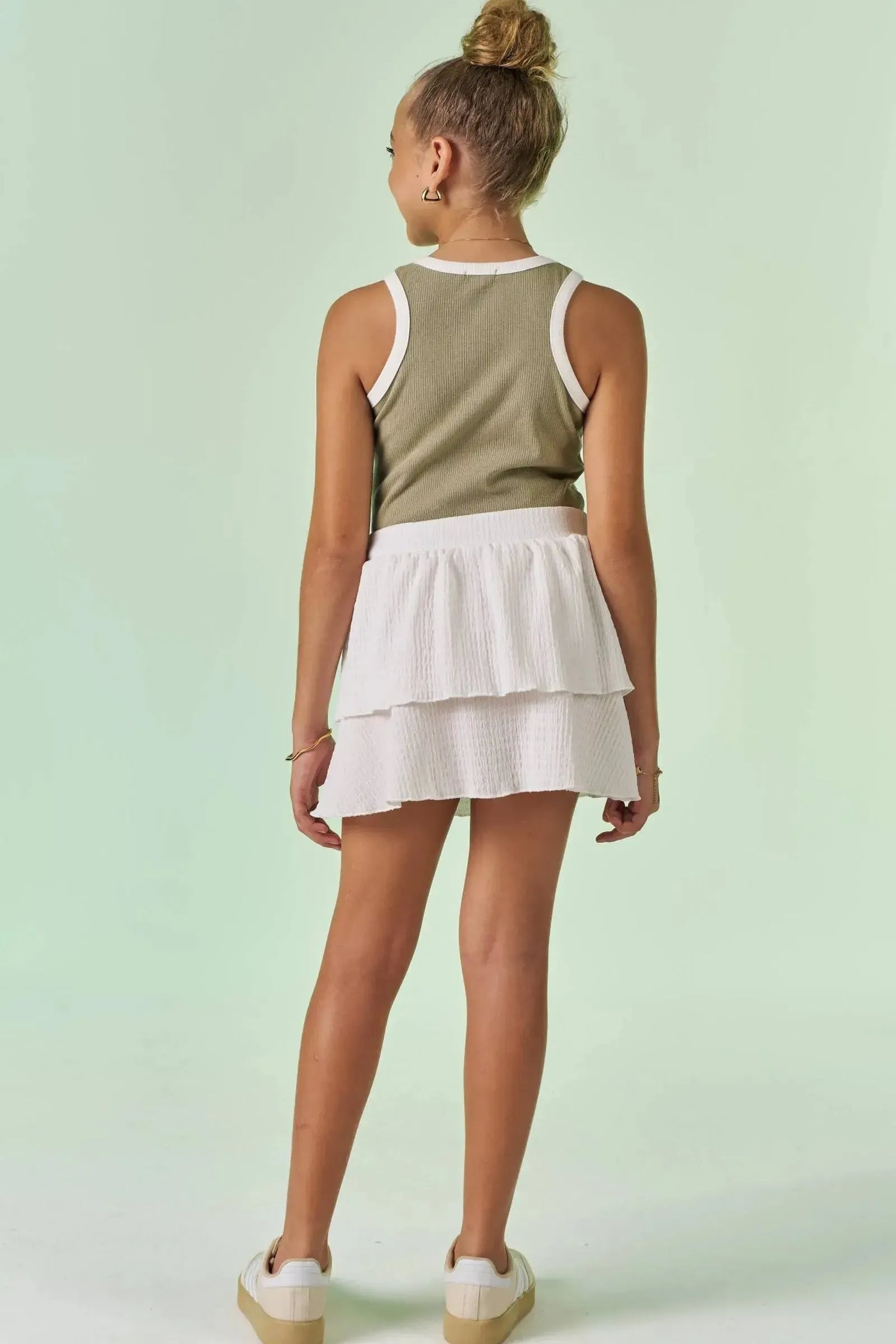 Conjunto de Blusa em Canelado Liz e Saia Ruffles em Malha Texturizada com Shorts Embutido 88644 Vic&Vicky Teen Menina