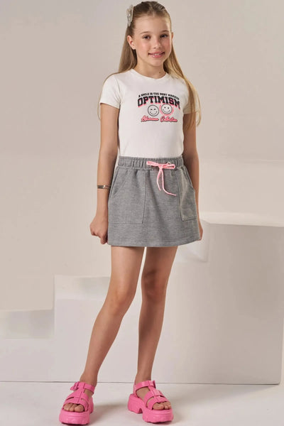 Conjunto de Blusa em Canelado Liz e Short Saia em Moletom sem Pelúcia 87210 Lilimoon Teen Menina