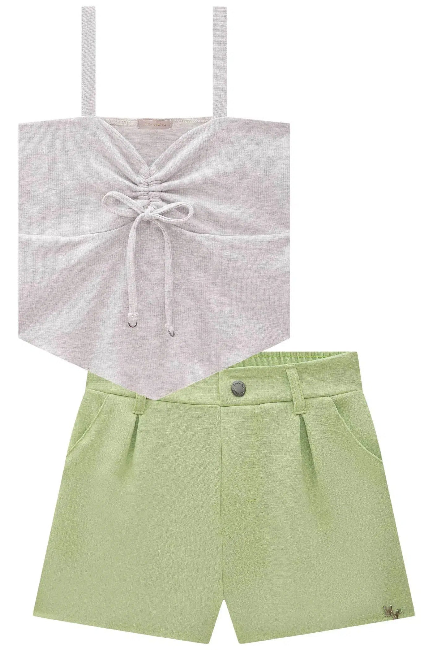 Conjunto Teen Menina de Blusa em Canelado Liz e Shorts em Linho Rustico 81464 Vic&Vicky