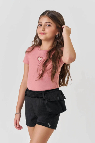 Conjunto Teen Menina de Blusa em Canelado Liz e Shorts em Malha Veludo Cotele 82035 Vic&Vicky