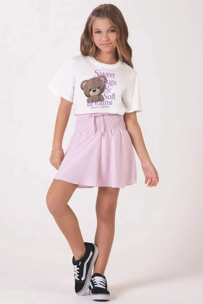 Conjunto de Blusa em Meia Malha e Saia em Crepe Dua Lipa com Shorts Embutido 87222 Lilimoon Teen Menina