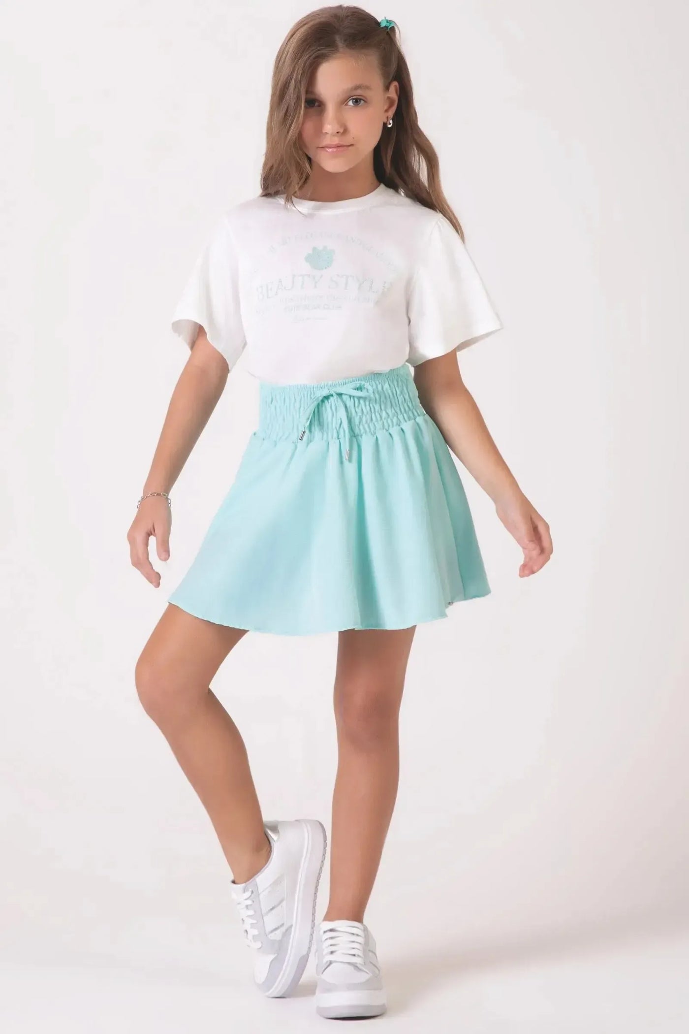 Conjunto de Blusa em Meia Malha e Saia em Crepe Dua Lipa com Shorts Embutido 88825 Lilimoon Teen Menina
