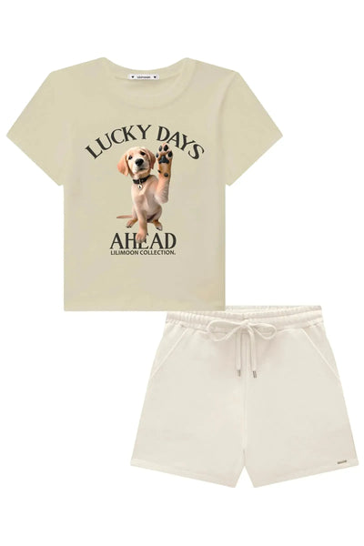 Conjunto de Blusa em Meia Malha e Shorts em Moletom sem Pelúcia 94184 Lilimoon Teen Menina