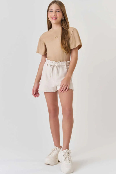 Conjunto Teen Menina de Blusa em Meia Malha e Shorts em Moletom sem Pelúcia 81757 Vic&Vicky