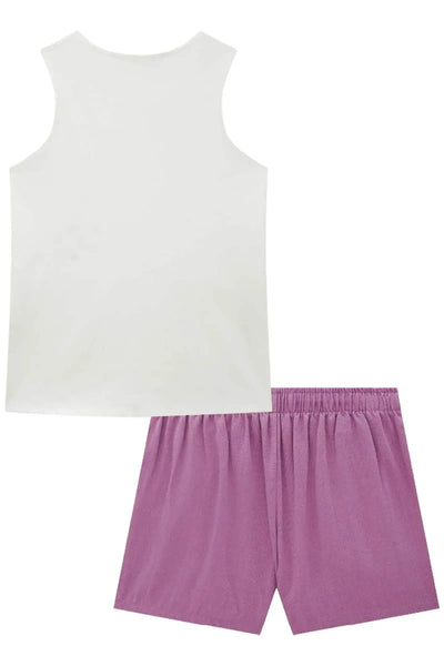 Conjunto de Blusa em Poliamida e Shorts em Tecido Linho Natural 87552 Lilimoon Teen Menina