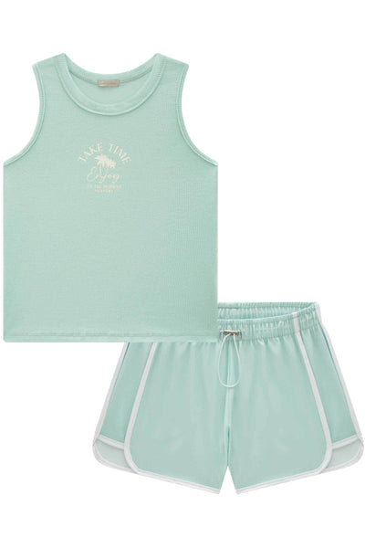 Conjunto de Blusa Regata em Canelado e Shorts em Nylon com Elastano 82696 Vic&Vicky