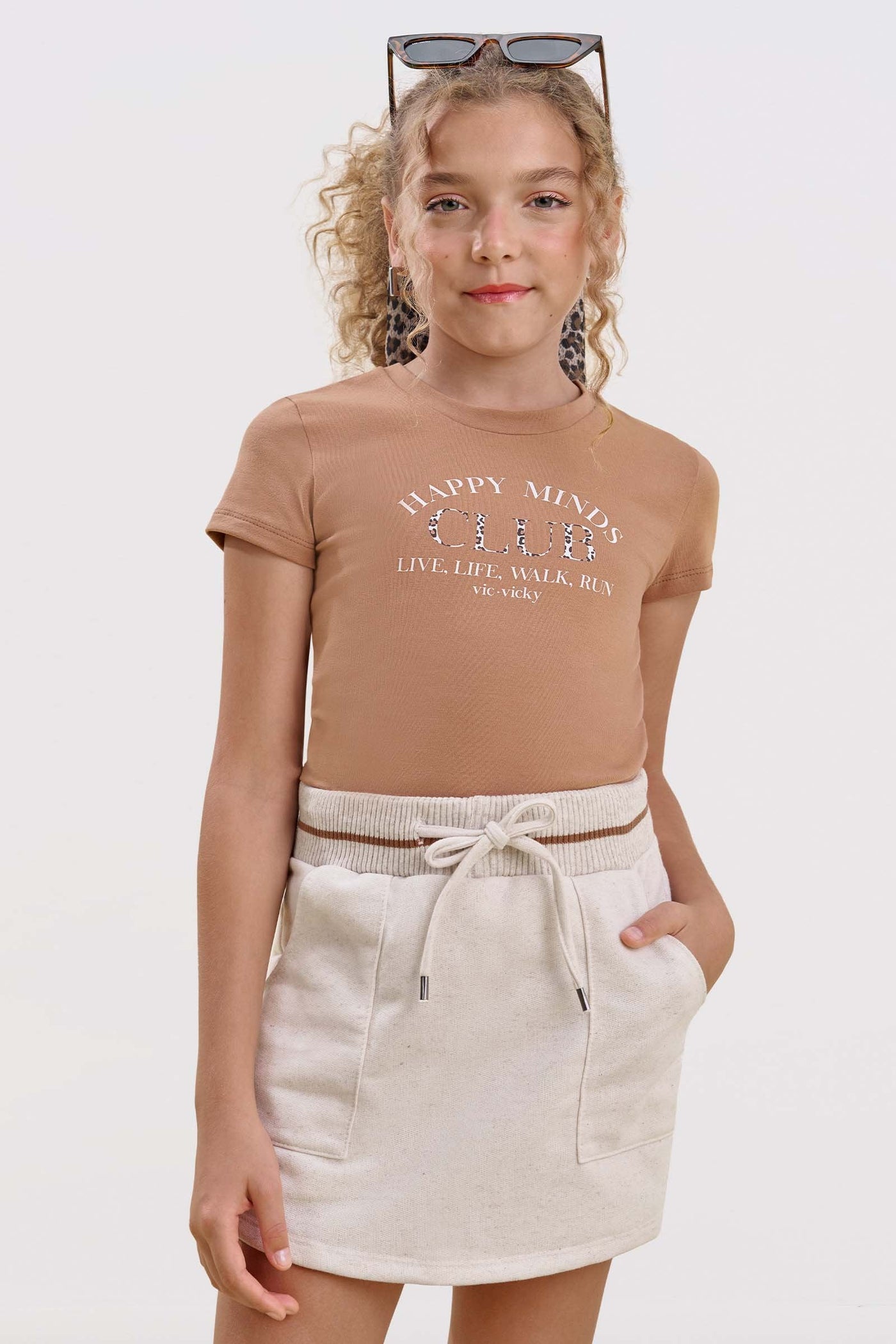 Conjunto de Busa Baby Look Cropped em Cotton e Short Saia em Moletom 85176 Vic&Vicky Teen Menina