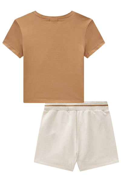 Conjunto de Busa Baby Look Cropped em Cotton e Short Saia em Moletom 85176 Vic&Vicky Teen Menina