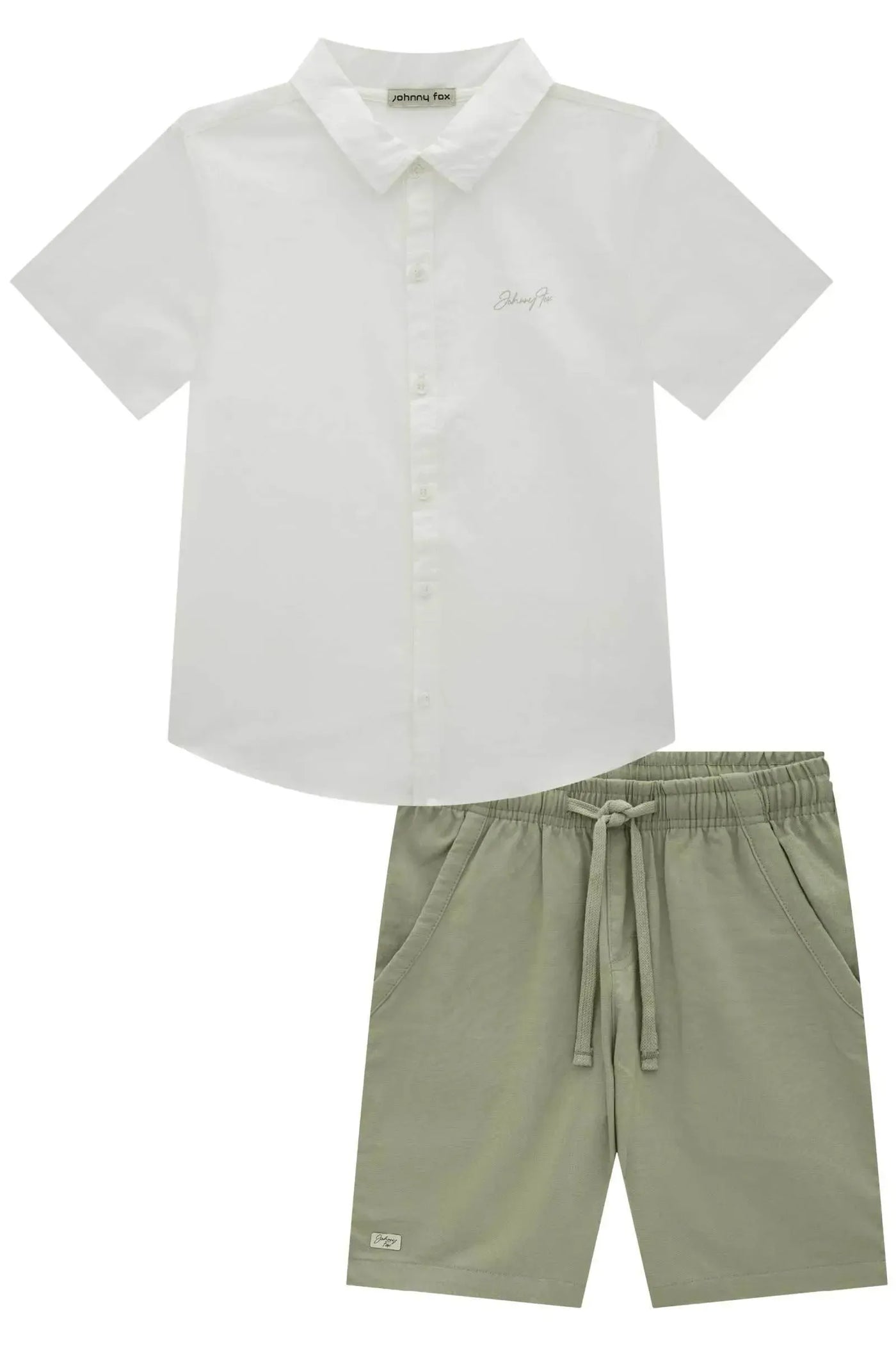 Conjunto de Camisa em Linho Deluxe e Bermuda em Sarja Girassol com Elastano 88761 Johnny Fox Teen Menino