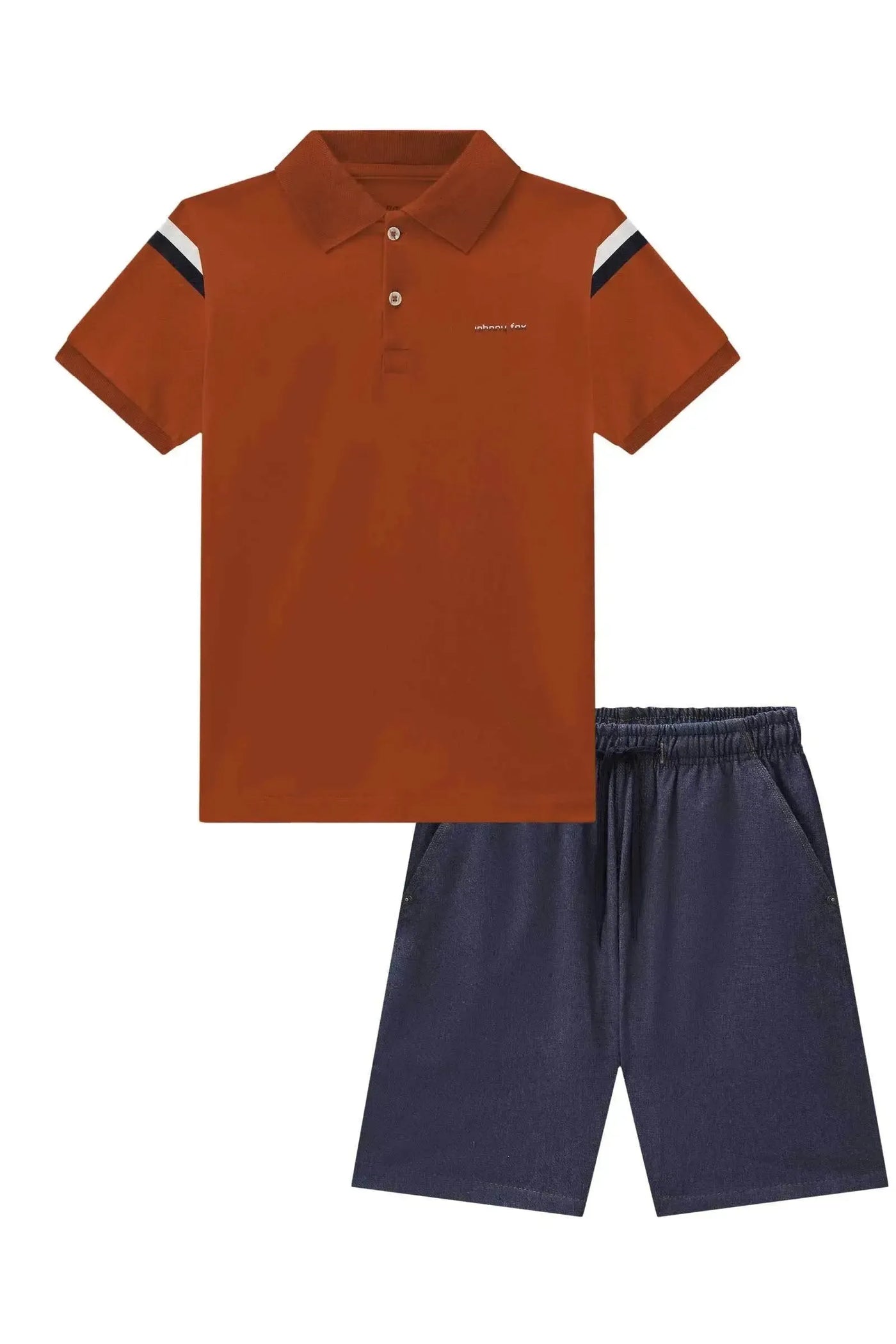 Conjunto de Camisa Polo em Piquet com Elastano e Bermuda em Cotton Jeans com Elastano 87722 Johnny Fox Teen Menino