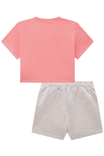Conjunto de Camiseta Boxy em Meia Malha e Short Saia em Moletom 85302 Vic&Vicky Teen Menina