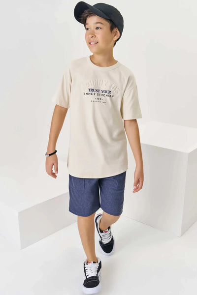 Conjunto Teen Menino de Camiseta em Meia Malha e Bermuda em Cotton Jeans C/ Elast. 82016 Johnny Fox