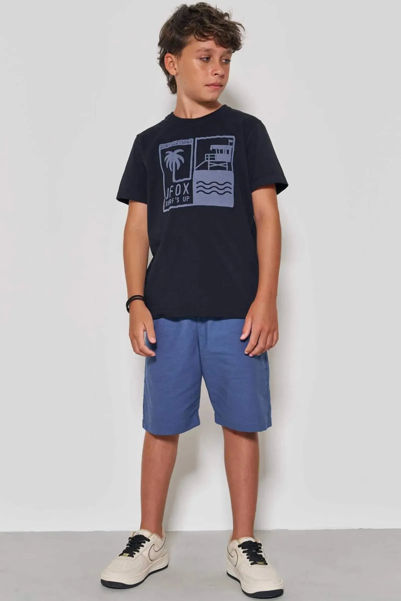 Conjunto de Camiseta em Meia Malha e Bermuda em Linho Santorine com Elastano 89226 Johnny Fox Teen Menino