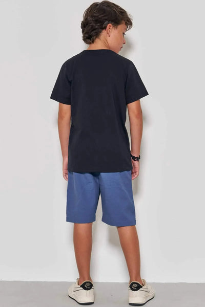 Conjunto de Camiseta em Meia Malha e Bermuda em Linho Santorine com Elastano 89226 Johnny Fox Teen Menino