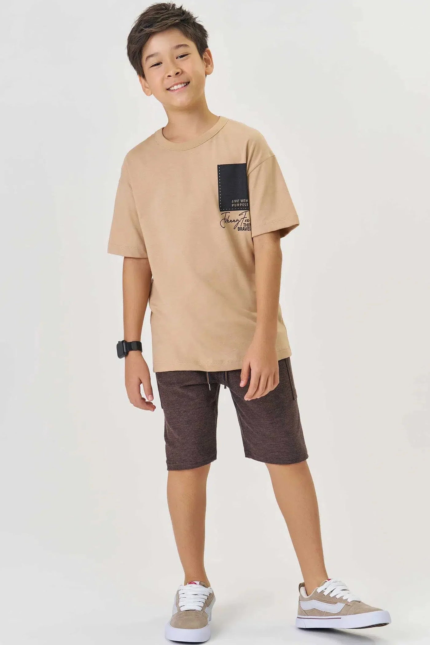 Conjunto Teen Menino de Camiseta em Meia Malha e Bermuda em Molecotton Diagonal 82019 Johnny Fox