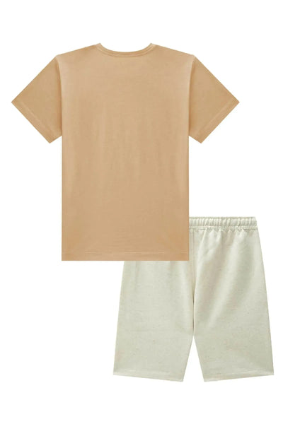 Conjunto de Camiseta em Meia Malha e Bermuda em Moletom sem Pelúcia 87696 Johnny Fox Teen Menino