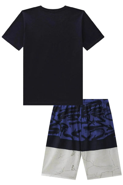 Conjunto de Camiseta em Meia Malha e Bermuda em Nylon Ergonomic com Elastano 88635 Johnny Fox Teen Menino