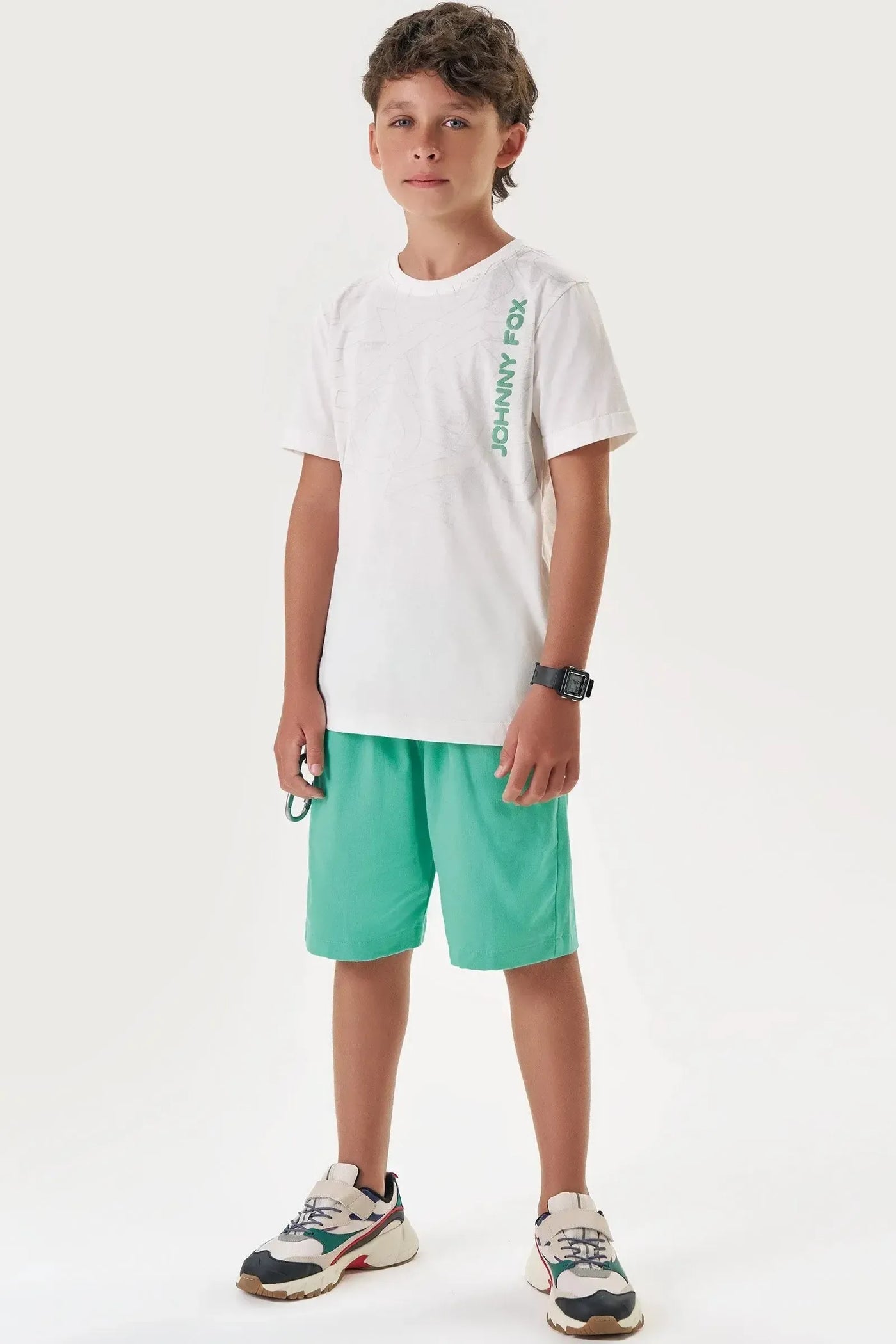 Conjunto de Camiseta em Meia Malha e Bermuda em Sarja Girassol com Elastano 88272 Johnny Fox Teen Menino