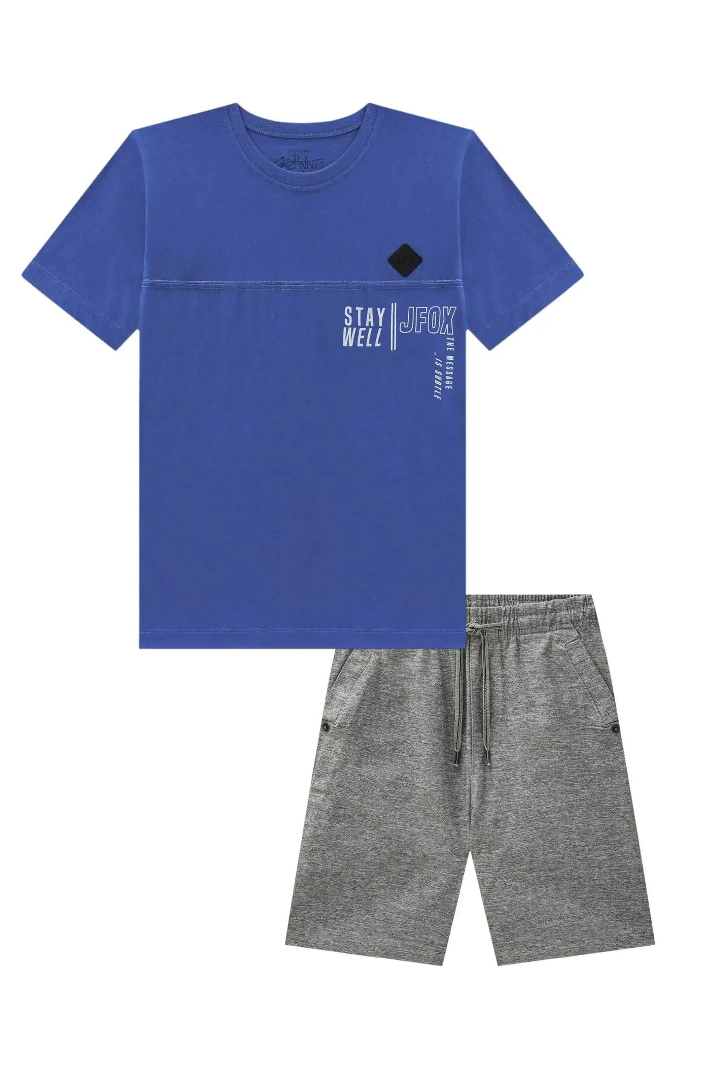 Conjunto de Camiseta em Meia Malha e Bermuda em Sarja Melange com Elastano 87655 Johnny Fox Teen Menino