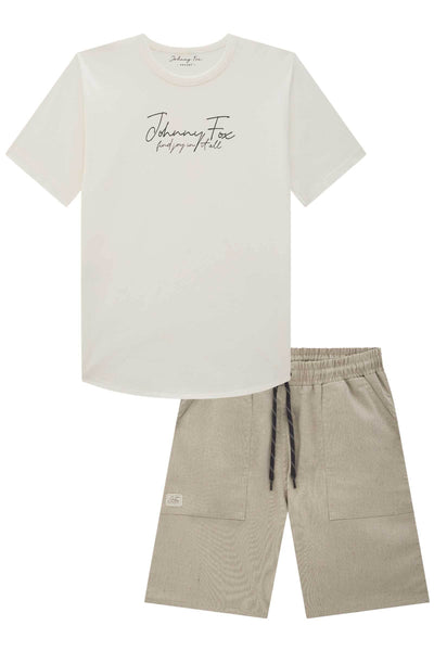 Conjunto de Camiseta em Meia Malha e Bermuda em Tecido Eco com Elastano 78614 Johnny Fox