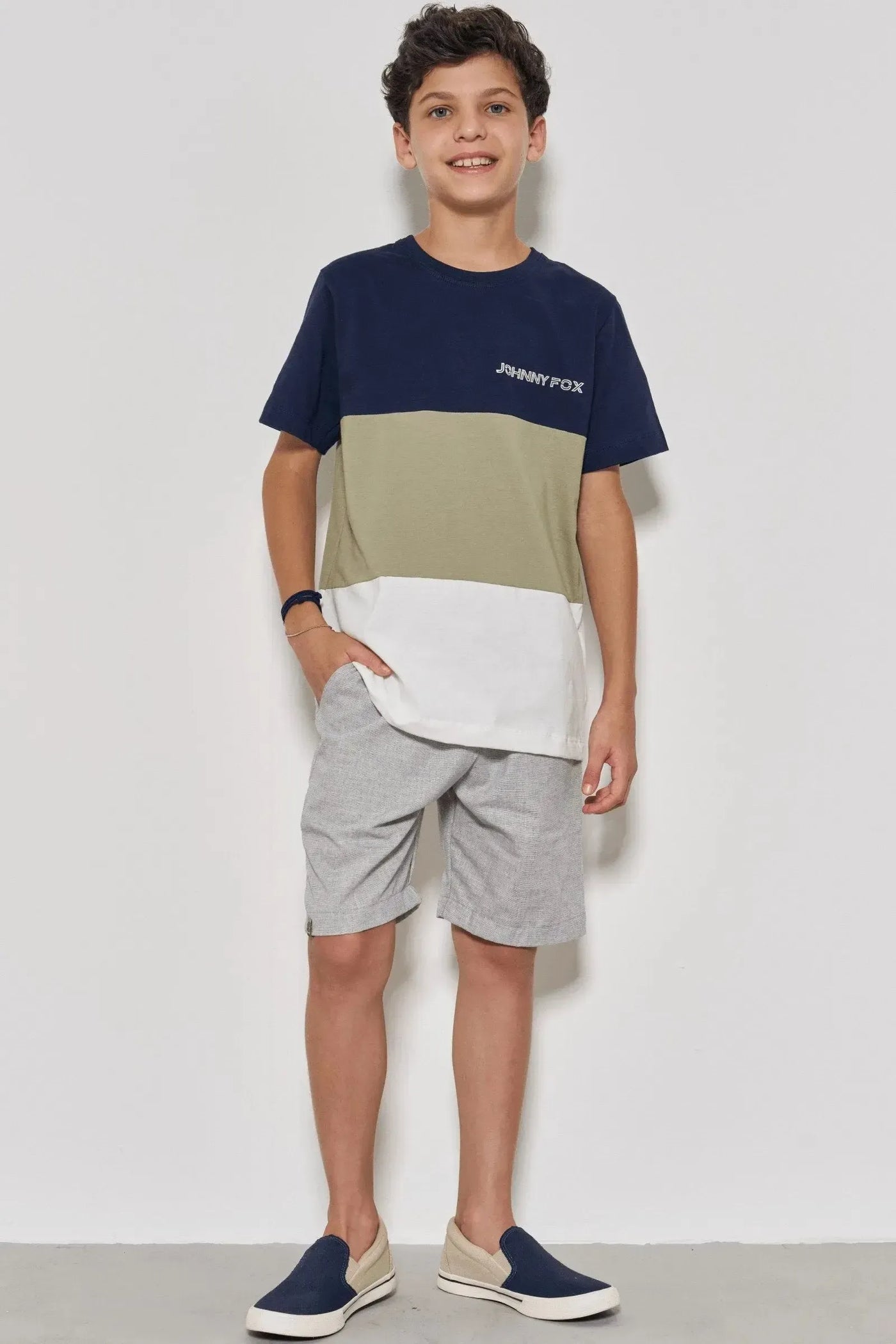 Conjunto de Camiseta em Meia Malha e Bermuda em Verano Milano 87720 Johnny Fox Teen Menino