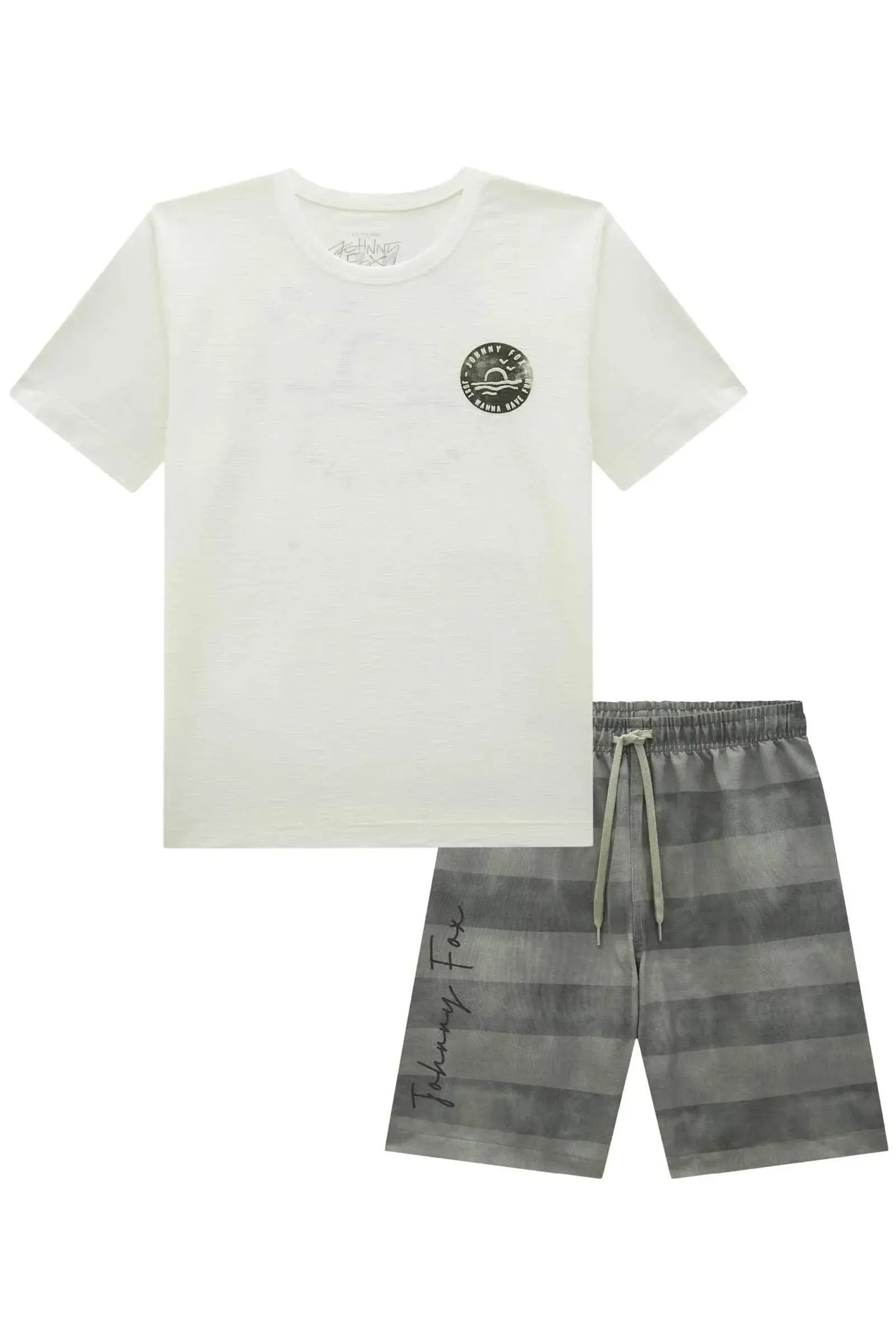Conjunto de Camiseta em Meia Malha Flamê e Bermuda em Alfaiataria Katherine com Elastano 88275 Johnny Fox Teen Menino